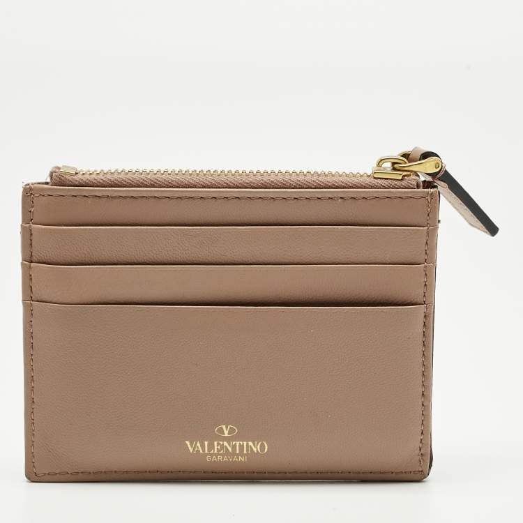 Pre Owned Valentino Beige Quilted Leather One Stud Card Case