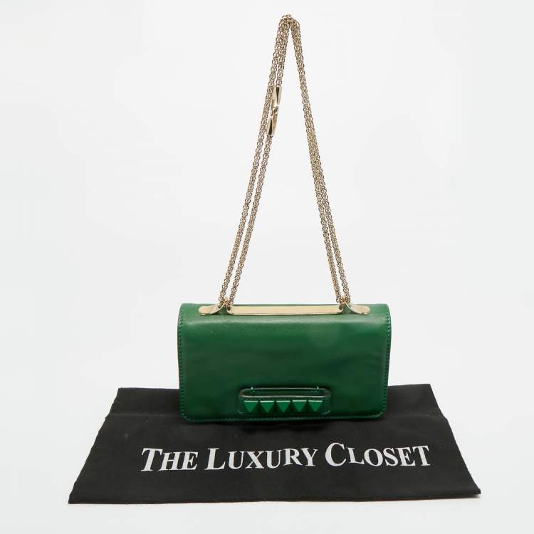 Pre Owned Valentino Green Leather Rockstud Va Va Voom Chain Clutch