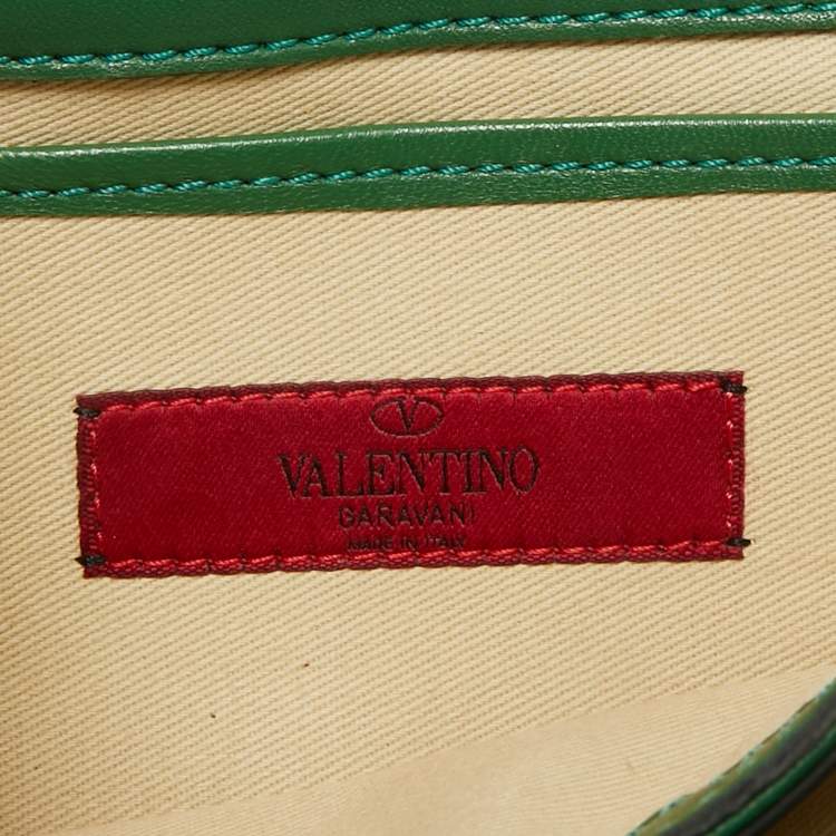 Pre Owned Valentino Green Leather Rockstud Va Va Voom Chain Clutch