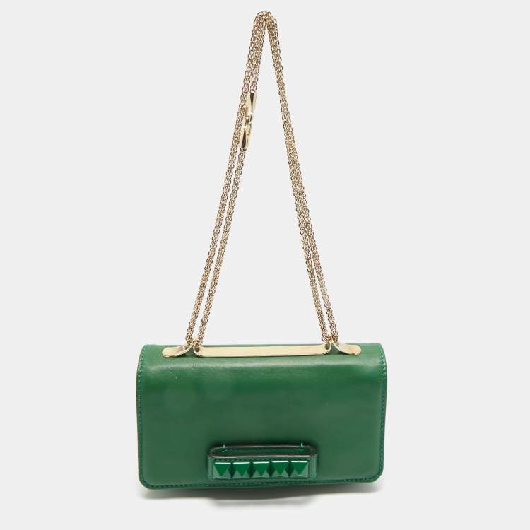 Pre Owned Valentino Green Leather Rockstud Va Va Voom Chain Clutch