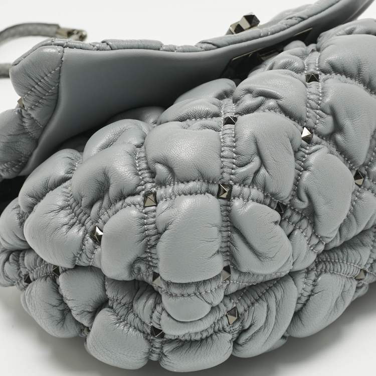 Pre Owned Valentino Light Blue Quilted Leather Spikeme Shoulder Bag