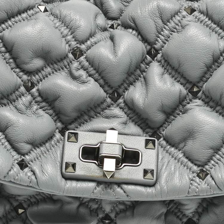 Pre Owned Valentino Light Blue Quilted Leather Spikeme Shoulder Bag