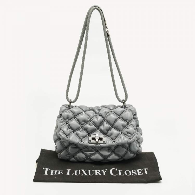 Pre Owned Valentino Light Blue Quilted Leather Spikeme Shoulder Bag