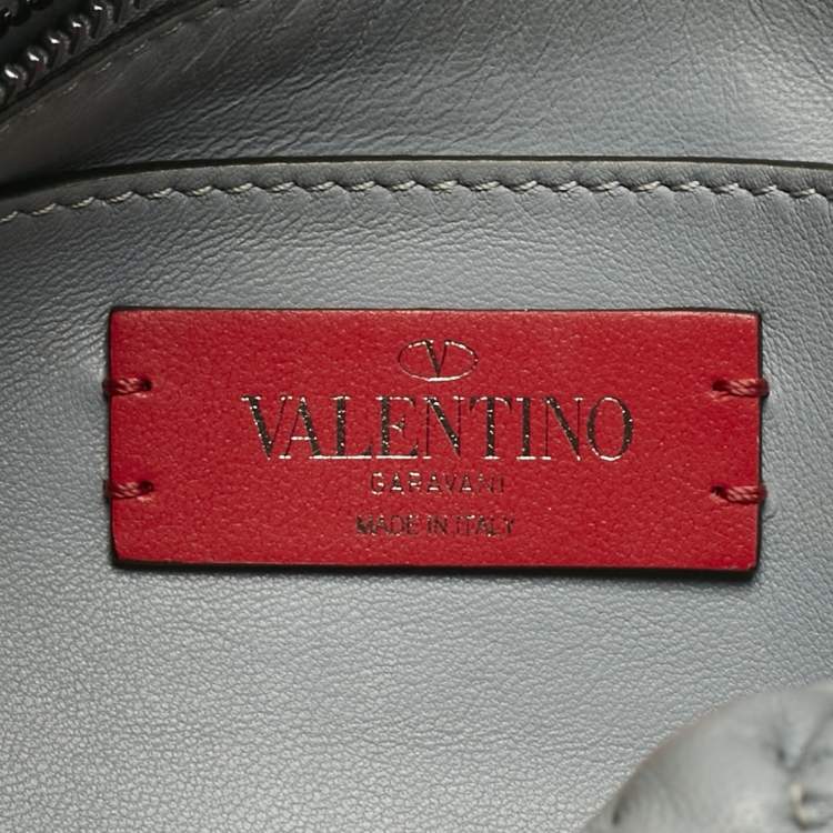 Pre Owned Valentino Light Blue Quilted Leather Spikeme Shoulder Bag