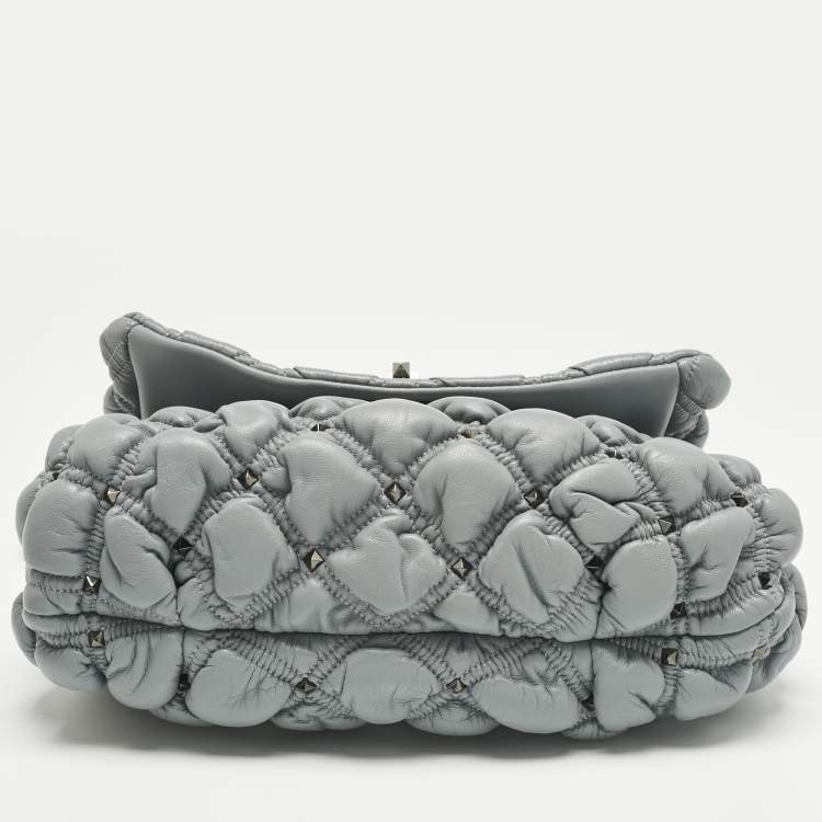 Pre Owned Valentino Light Blue Quilted Leather Spikeme Shoulder Bag