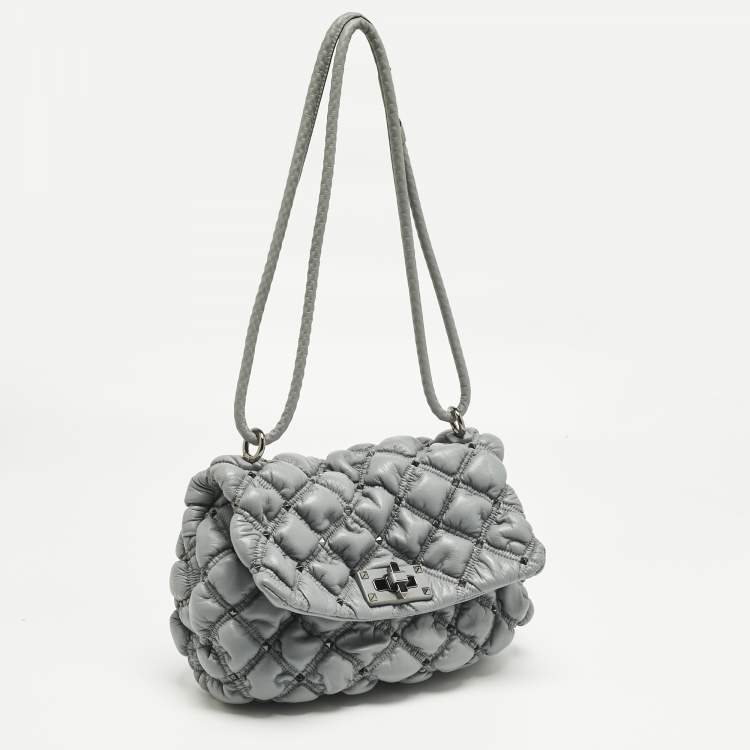 Pre Owned Valentino Light Blue Quilted Leather Spikeme Shoulder Bag