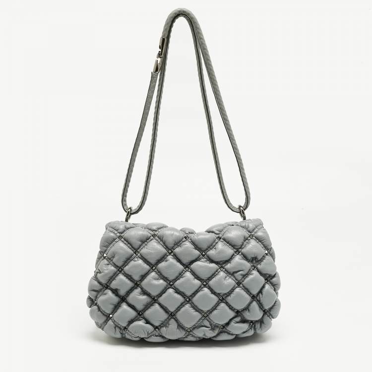 Pre Owned Valentino Light Blue Quilted Leather Spikeme Shoulder Bag