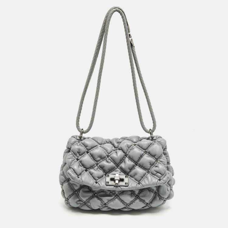 Pre Owned Valentino Light Blue Quilted Leather Spikeme Shoulder Bag