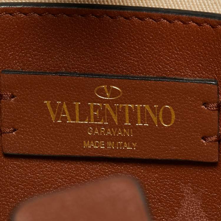 Pre Owned Valentino Brown/Natural Raffia and Leather Small VLogo Signature Tote