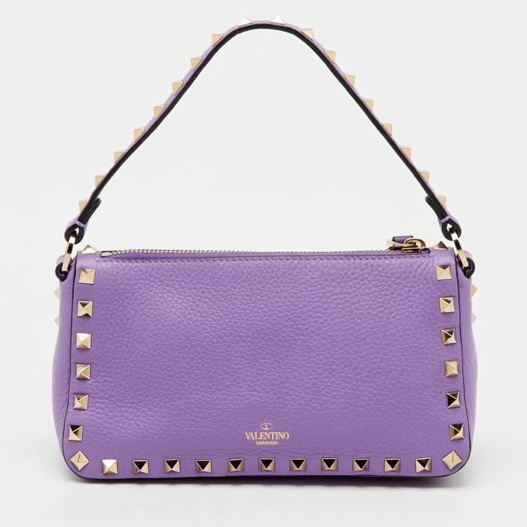 Pre Owned Valentino Purple Leather Small Rockstud Crossbody Bag