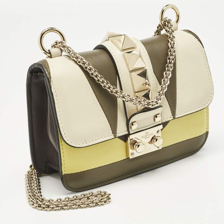 Pre Owned Valentino Multicolor Leather Mini Colorblock Rockstud Glam Lock Bag