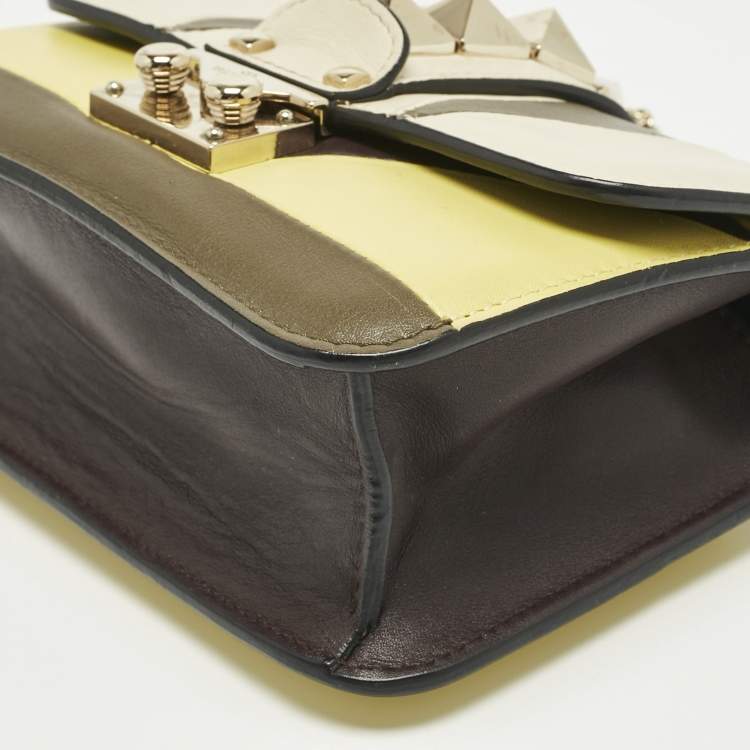 Pre Owned Valentino Multicolor Leather Mini Colorblock Rockstud Glam Lock Bag