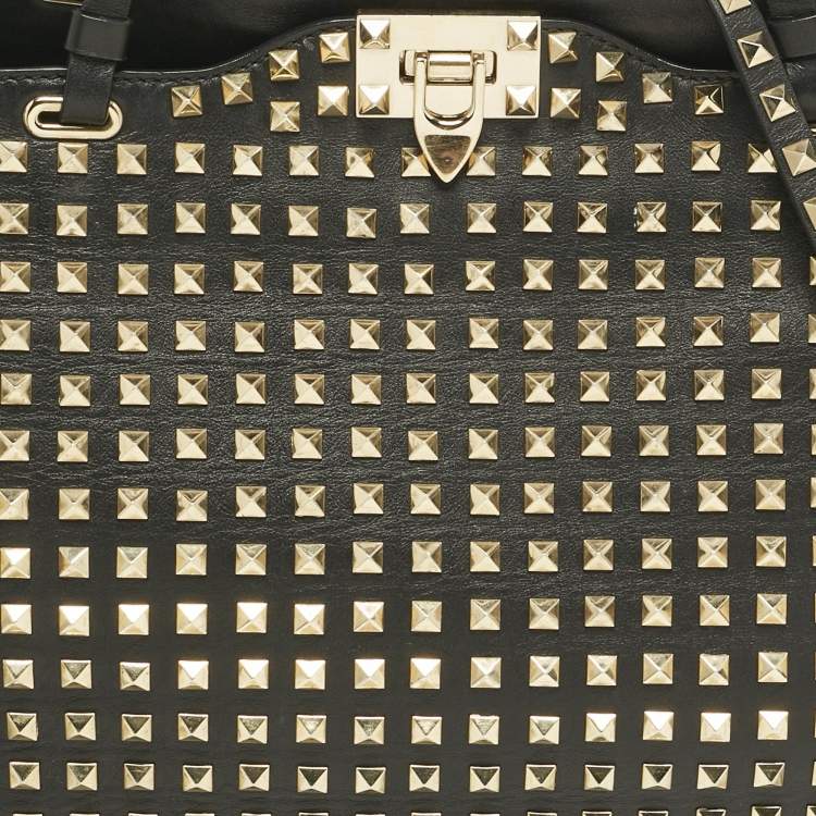 Pre Owned Valentino Black Leather Medium Rockstud Studded Trapeze Tote