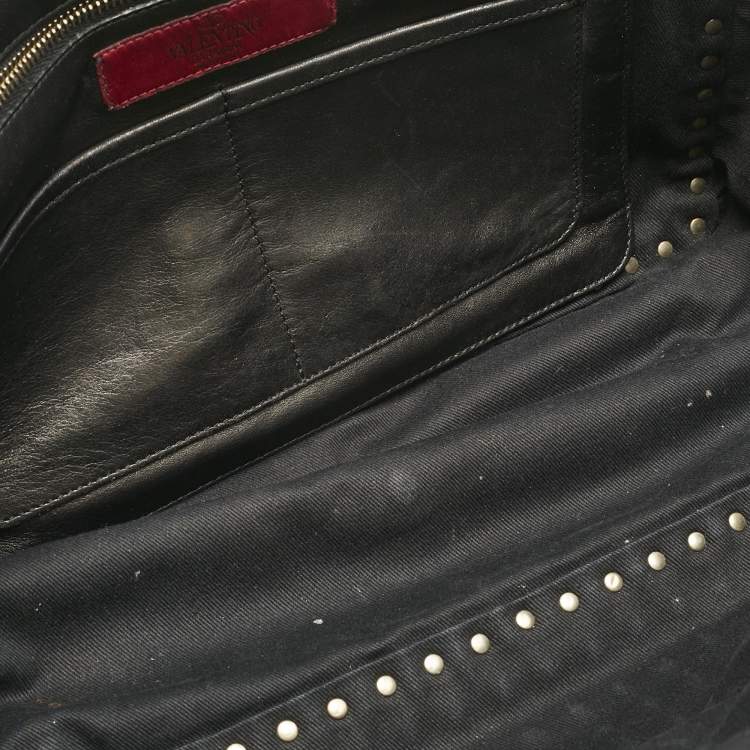 Pre Owned Valentino Black Leather Medium Rockstud Studded Trapeze Tote
