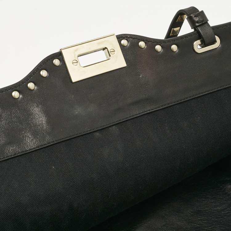 Pre Owned Valentino Black Leather Medium Rockstud Studded Trapeze Tote