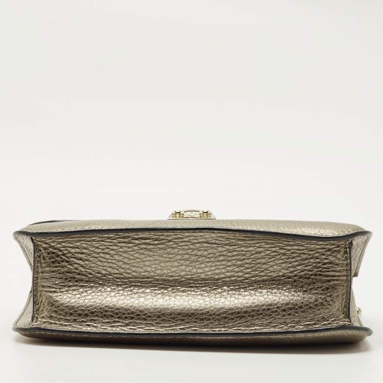 Pre Owned Valentino Metallic Leather Medium Glam Lock Shoulder Bag