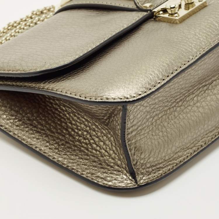 Pre Owned Valentino Metallic Leather Medium Glam Lock Shoulder Bag