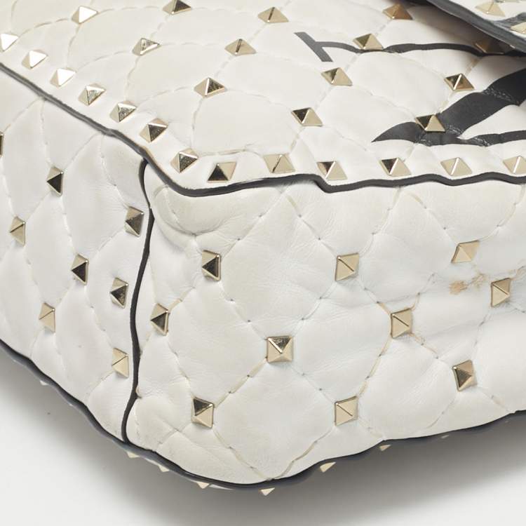 Pre Owned Valentino White Quilted Leather Medium VLTN Rockstud Spike Shoulder Bag