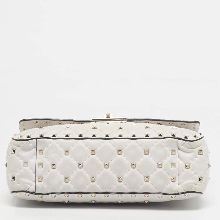 Pre Owned Valentino White Quilted Leather Medium VLTN Rockstud Spike Shoulder Bag