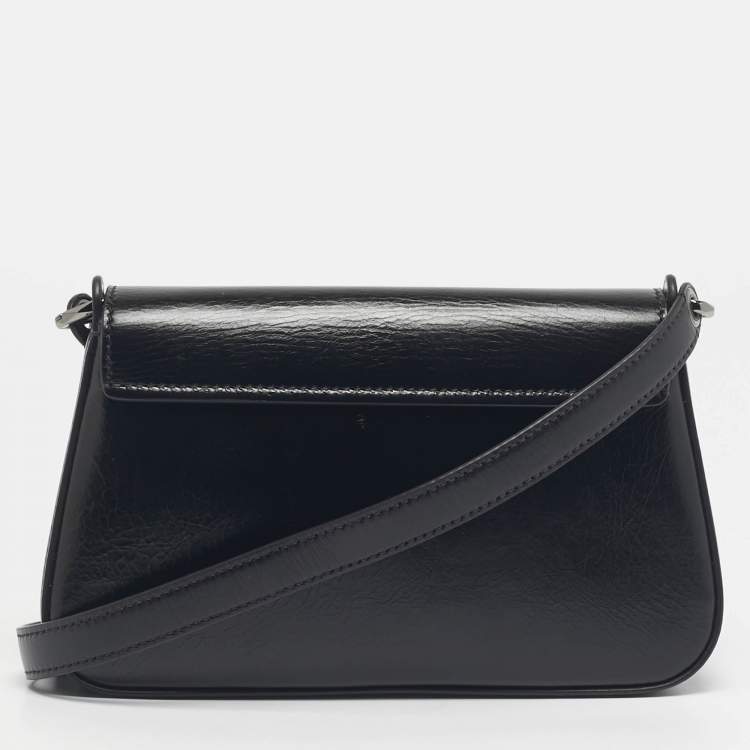 Pre Owned Valentino Black Leather The Bold VLogo Shoulder Bag
