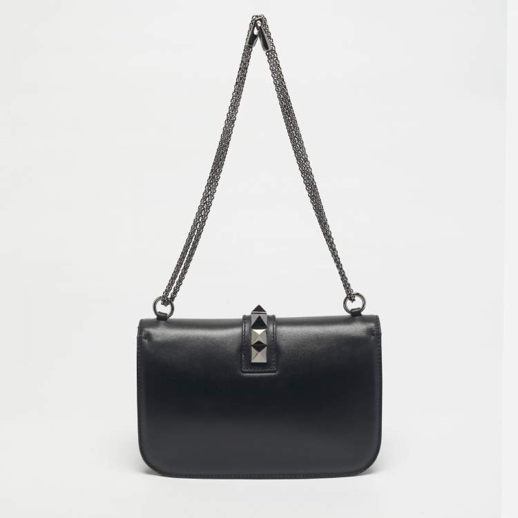 Pre Owned Valentino Black Leather Medium Noir Edition Glam Lock Shoulder Bag