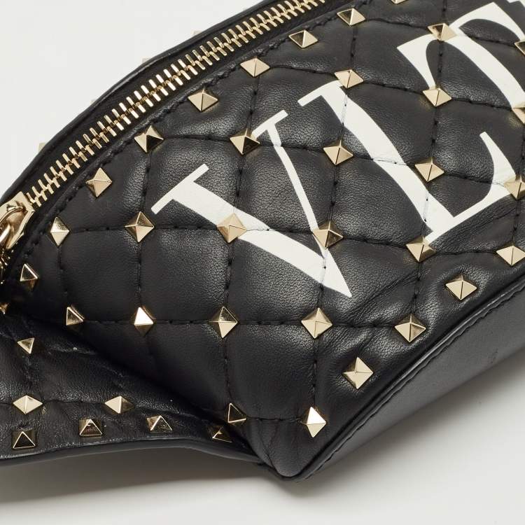 Pre Owned Valentino Black Quilted Leather Rockstud VLTN Belt Bag