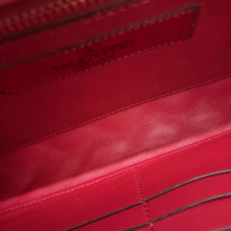 Pre Owned Valentino Red Leather Rockstud Chain Crossbody Bag