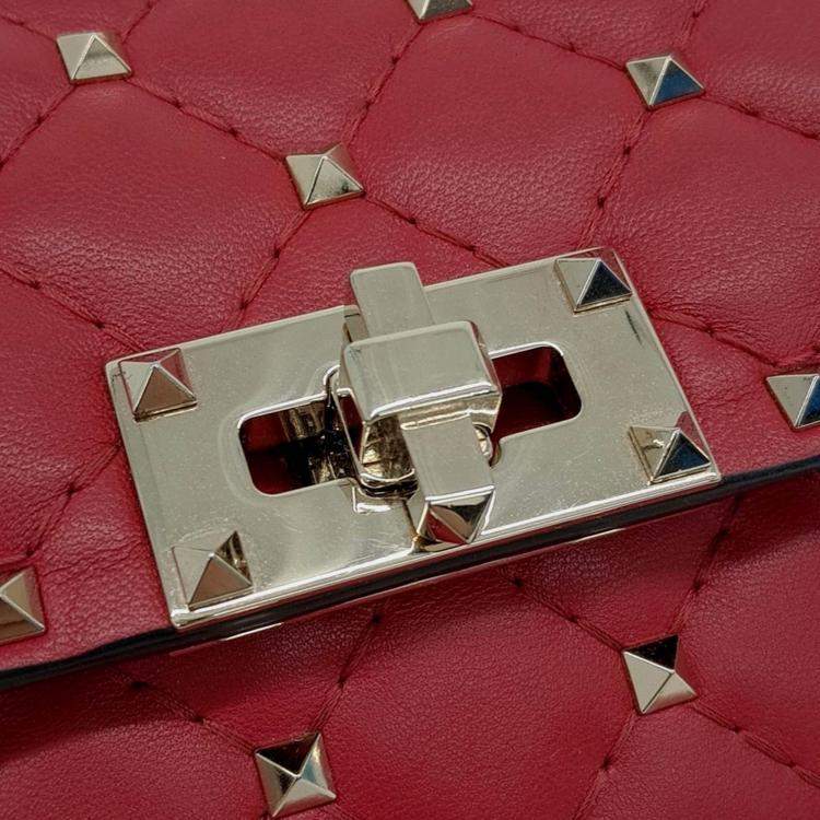 Pre Owned Valentino Red Leather Rockstud Chain Crossbody Bag