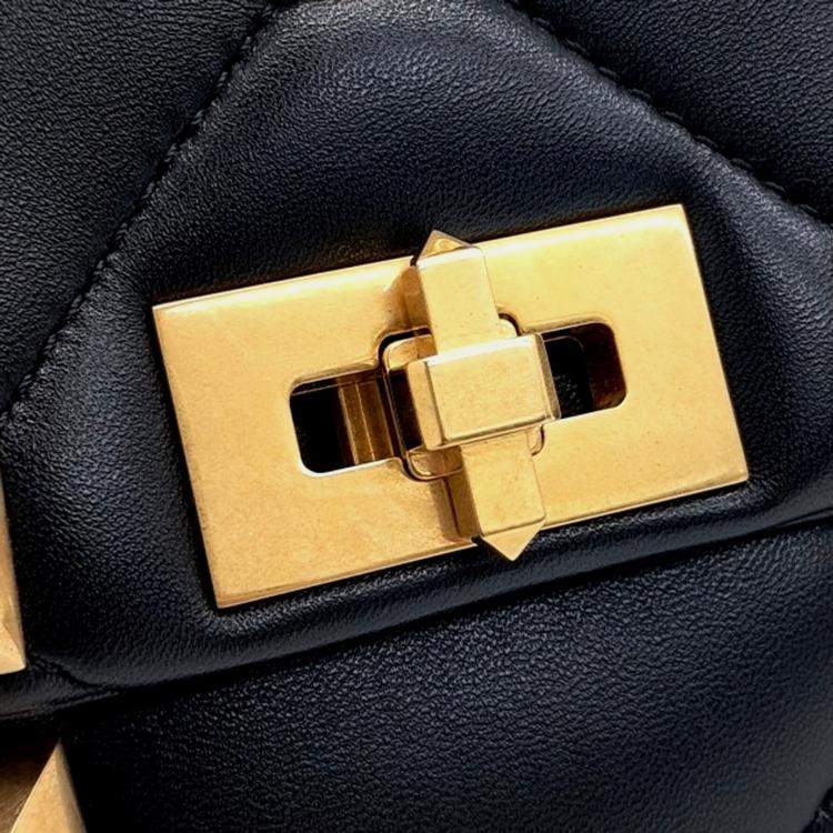Pre Owned Valentino Black Leather Roman Studded Tote and Shoulder Bag