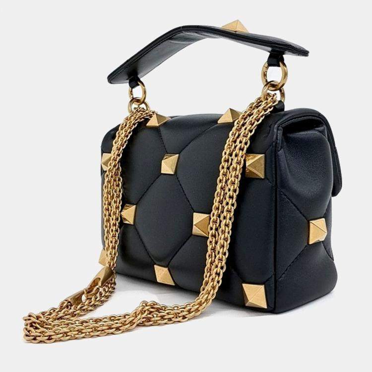 Pre Owned Valentino Black Leather Roman Studded Tote and Shoulder Bag