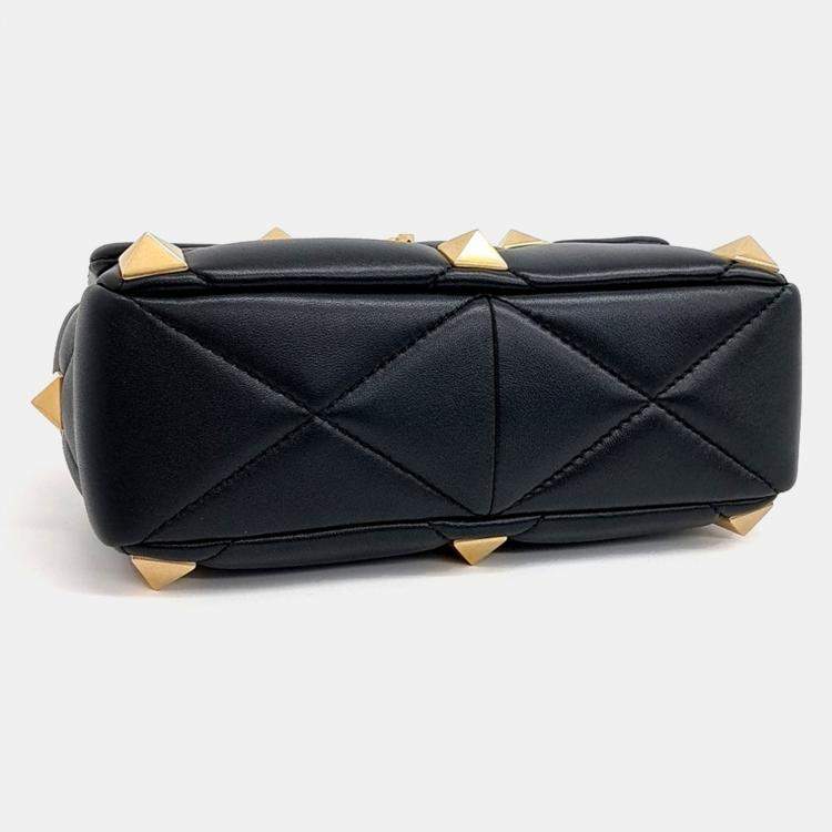 Pre Owned Valentino Black Leather Roman Studded Tote and Shoulder Bag