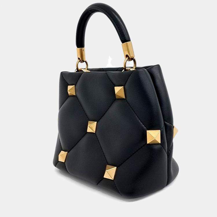 Pre Owned Valentino Black Leather Roman Studded Tote and Shoulder Bag