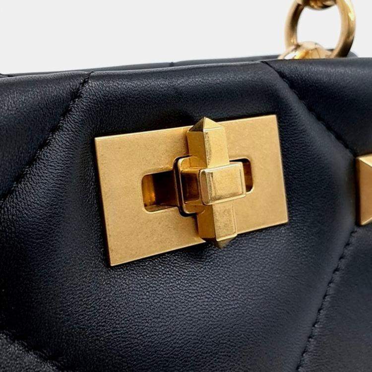 Pre Owned Valentino Black Leather Roman Studded Tote and Shoulder Bag