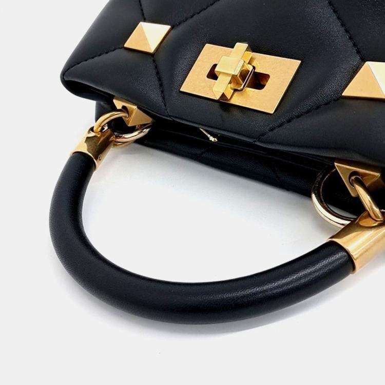Pre Owned Valentino Black Leather Roman Studded Tote and Shoulder Bag