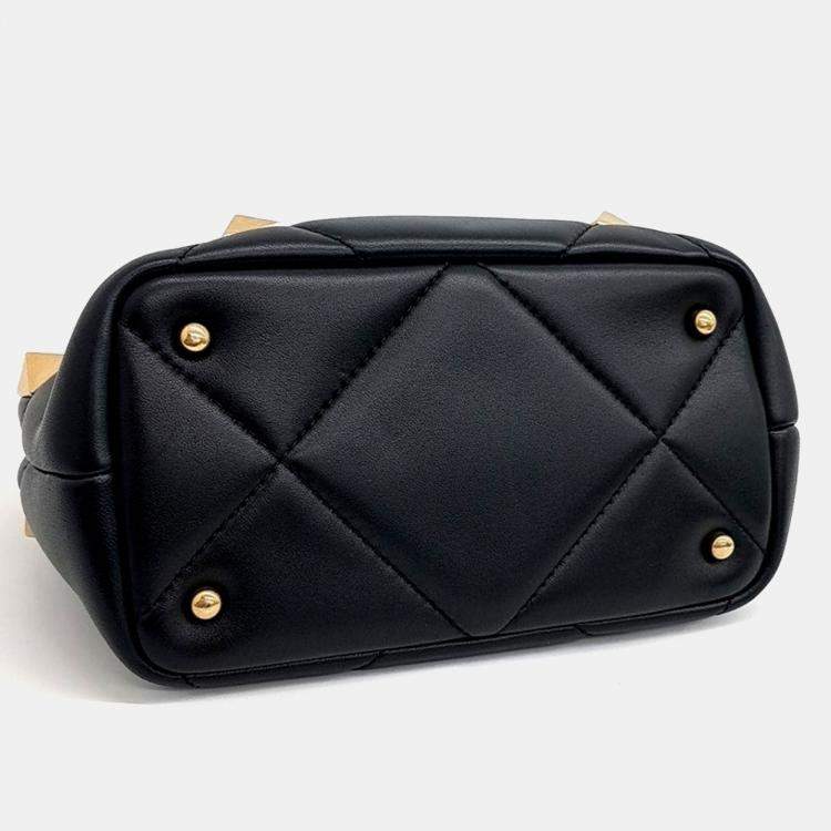 Pre Owned Valentino Black Leather Roman Studded Tote and Shoulder Bag