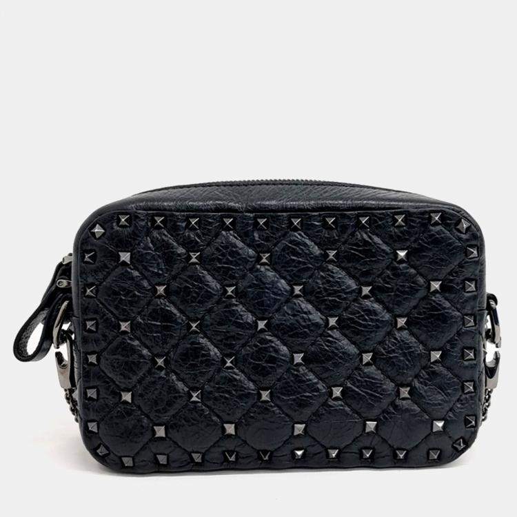 Pre Owned Valentino Black Leather Rockstud Crossbody Bag