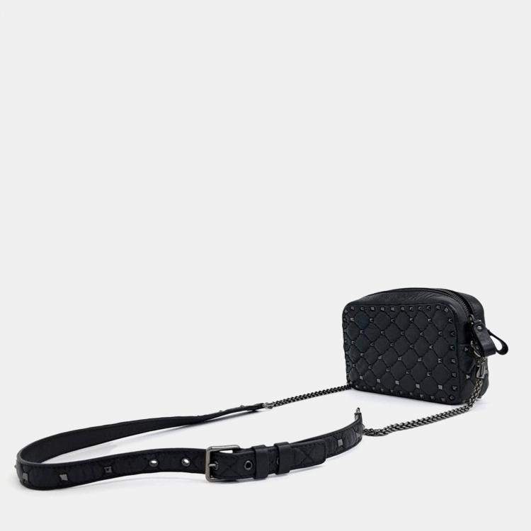 Pre Owned Valentino Black Leather Rockstud Crossbody Bag