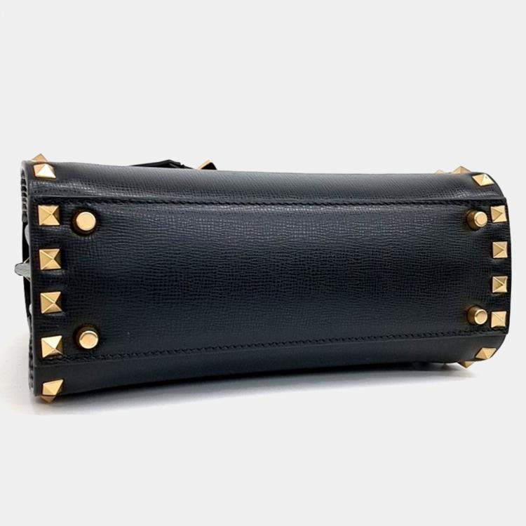 Pre Owned Valentino Black Leather Rockstud Top Handle Bag