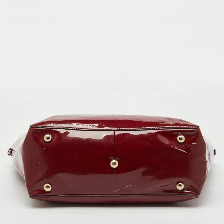 Pre Owned Valentino Dark Red Patent Leather Rockstud Shopper Tote