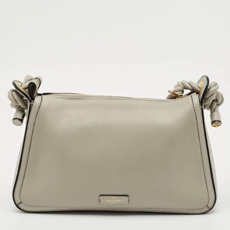 Pre Owned Valentino Grey Leather Braided and Tassel Shoulder Bag