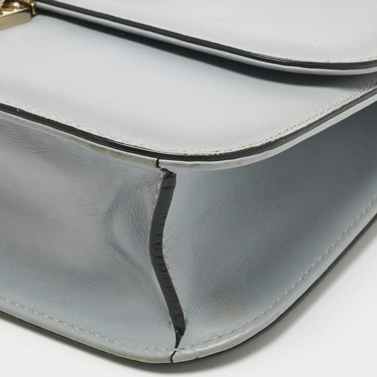 Pre Owned Valentino Light Blue Leather Medium Glam Lock Shoulder Bag