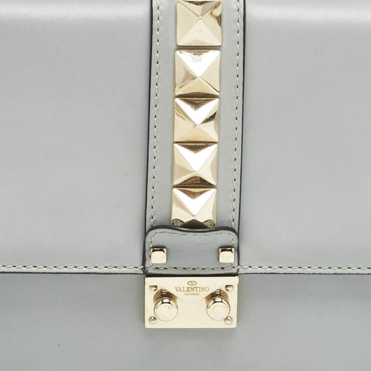 Pre Owned Valentino Light Blue Leather Medium Glam Lock Shoulder Bag