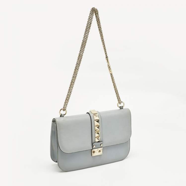Pre Owned Valentino Light Blue Leather Medium Glam Lock Shoulder Bag