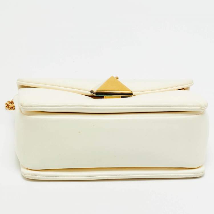 Pre Owned Valentino Off White Leather One Stud Chain Shoulder Bag