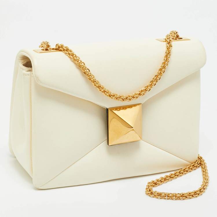 Pre Owned Valentino Off White Leather One Stud Chain Shoulder Bag