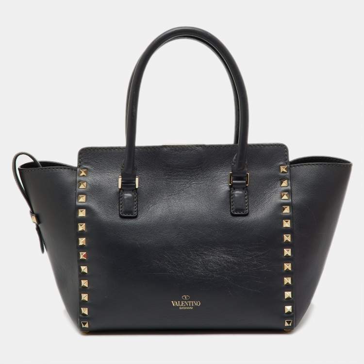 Pre Owned Valentino Dark Grey Leather Rockstud Trapeze Tote