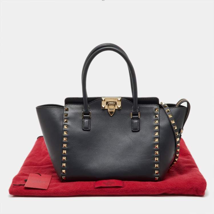 Pre Owned Valentino Dark Grey Leather Rockstud Trapeze Tote