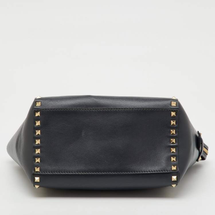 Pre Owned Valentino Dark Grey Leather Rockstud Trapeze Tote