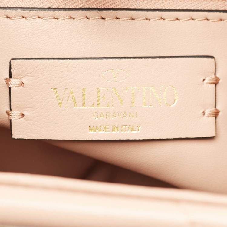 Pre Owned Valentino Dusty Pink Quilted Leather Medium Roman Stud Top Handle Bag