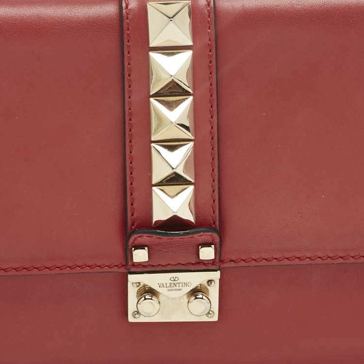 Pre Owned Valentino Red Leather Medium Glam Lock Chain Shoulder Bag